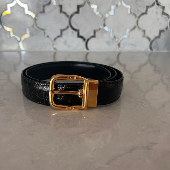 Gucci Accessories Authentic Gold Gucci Belt Black Reptile Print